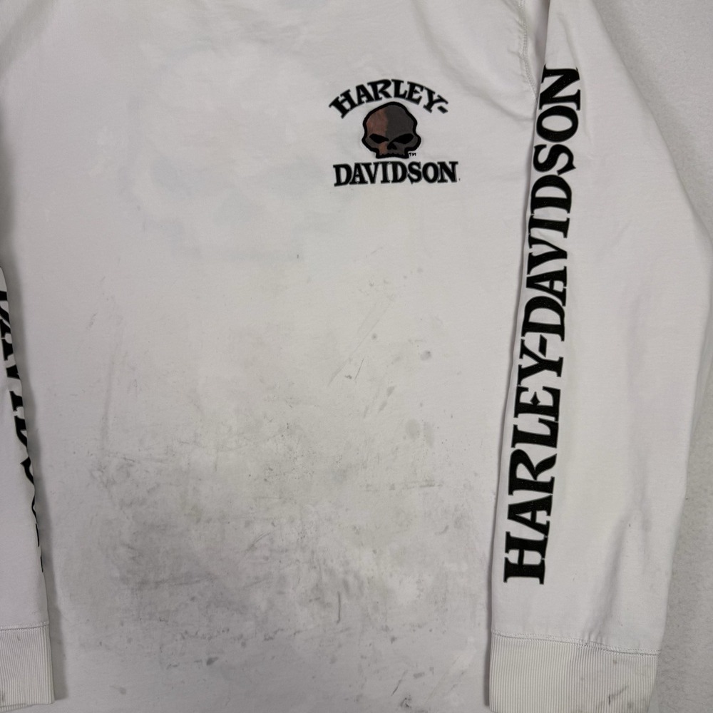 Vintage Harley-Davidson Willie G Skull White Long Sleeve Shirt XL As-Is Stained - Picture 3 of 9